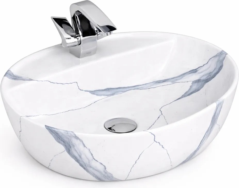 MONTERO-M 50 || Umývadlo na dosku, keramika, biela, mramor, zaoblená