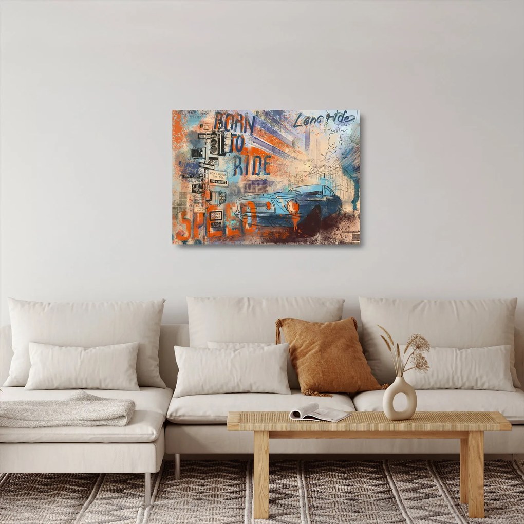 Sklenený obraz - Zrodený na jazdu (70x50 cm)