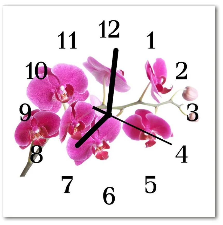 Sklenené hodiny štvorcové Orchidea 30x30 cm