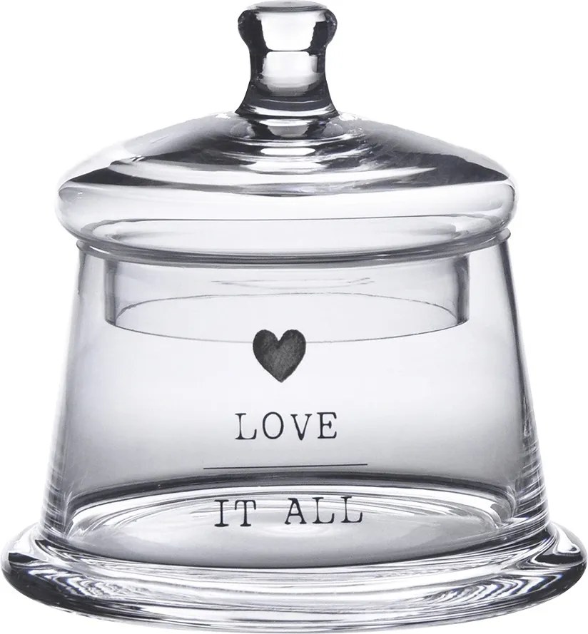 Úložná transparentná nádoba dóza s viečkom a srdiečkom Love - Ø 12*13 cm