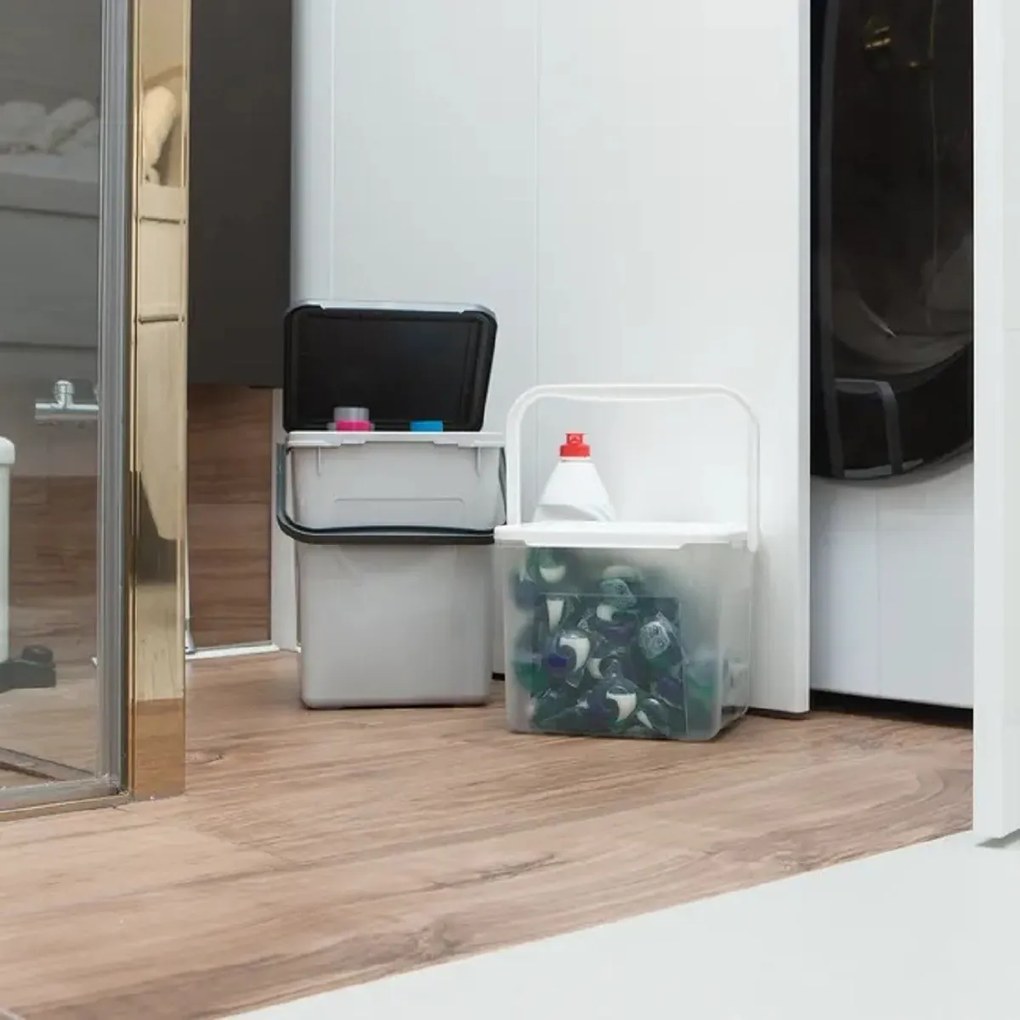 Rotho Nádoba na prací prášok, granule alebo bioodpad – 4,5l DETERGENT sivý