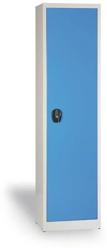 Dielenská policová skriňa na náradie KOVONA, 4 police, zváraná, 508 x 400 x 1950 mm, sivá / modrá