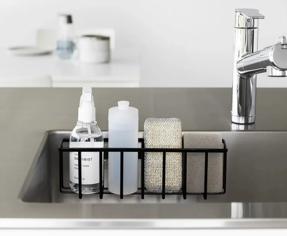 Čierny kovový stojan na umývacie prostriedky bez vŕtania Film Hook – YAMAZAKI