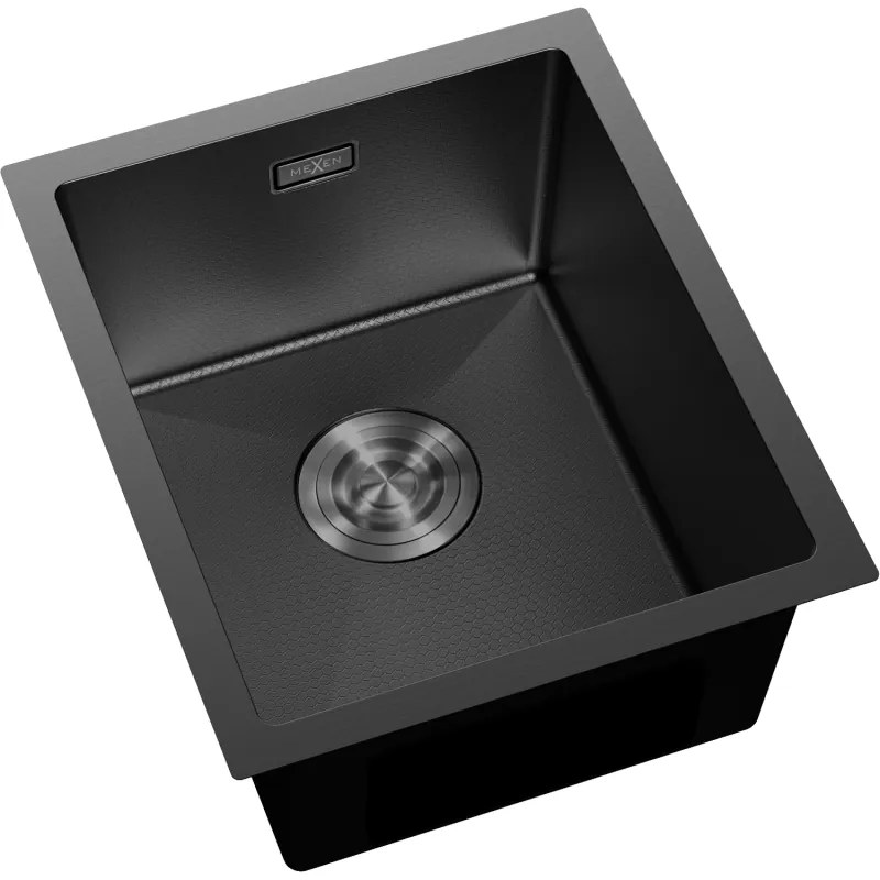 Mexen Trixo, 1-komorový nerezový drez 370 x 440 mm, čierna, vzor voština, 6412371000-70HC