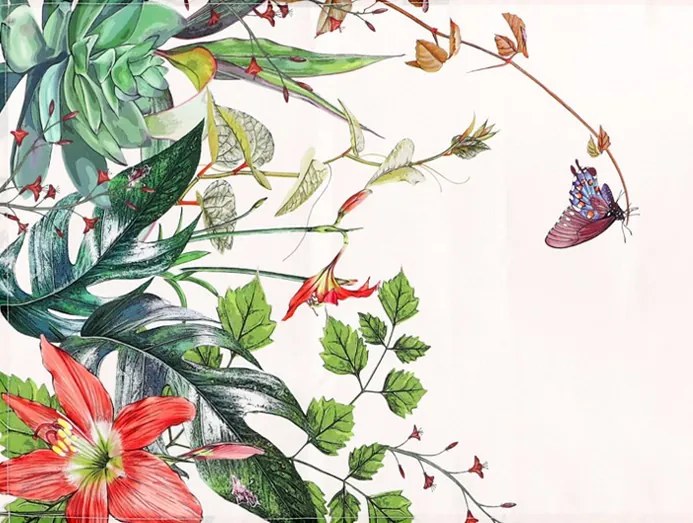 Behúň na stôl 40x150 cm, zelené listy a motýliky