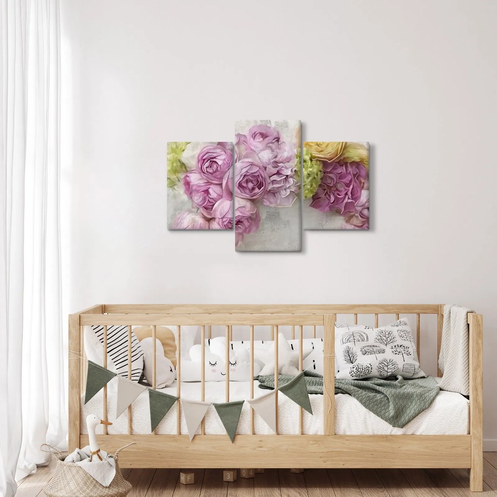 Obraz - Kvety na stene v pastelových farbách (90x60 cm)