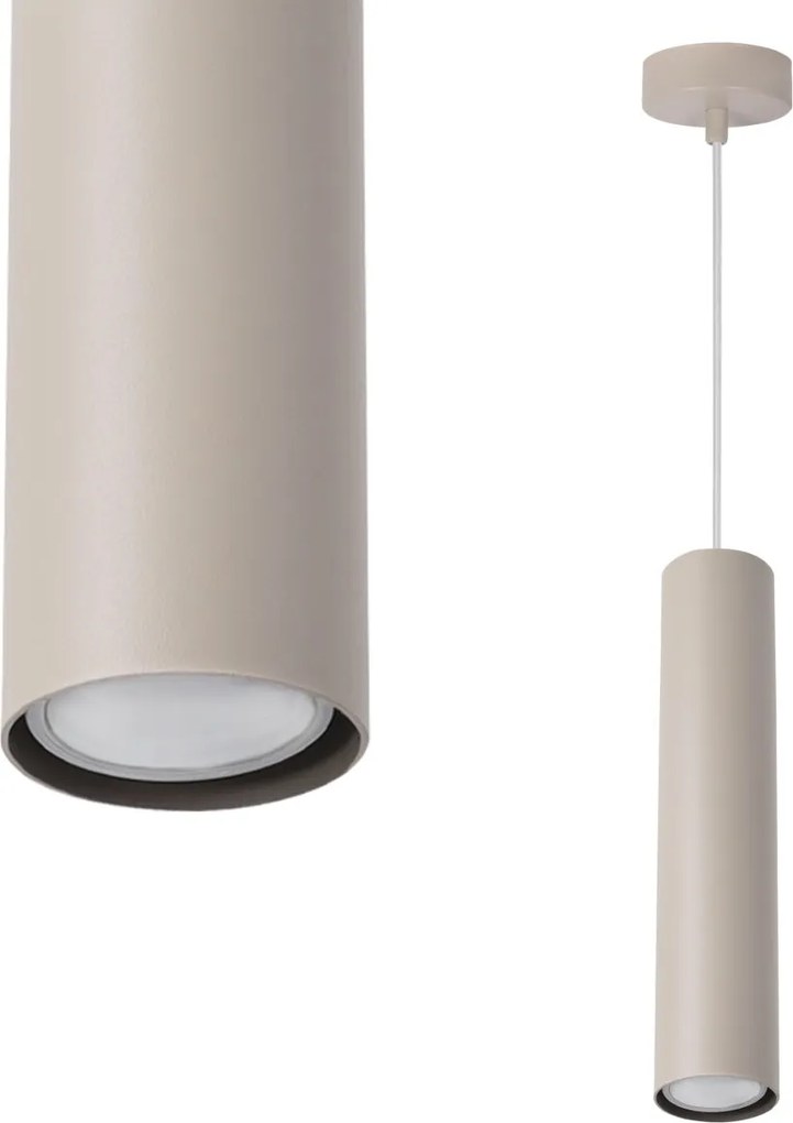 Závesné svietidlo Tuba, 1x béžové kovové tienidlo