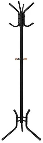 Vešiak na kabáty, kovový, 12hacikov, čierny, 176x49x49cm