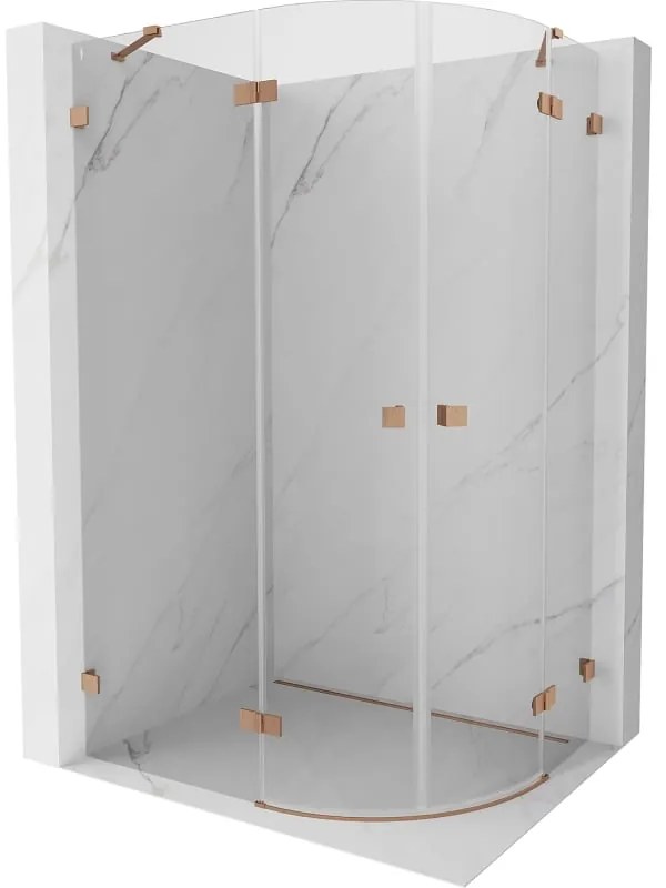 Mexen Lunar, polkruhový sprchový kút naklápací doľava 90 x 80 cm, 8mm číre sklo, profil medená matná, 833-090L-080P-65-00