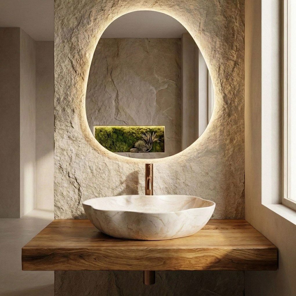 Rea Pearl Kallisto, umývadlo na dosku 505x380x135 mm, béžová-imitácia kameňa, REA-U0619