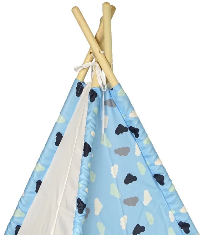 LEAN TOYS Detský Indiánsky teepee stan bielo-modrý