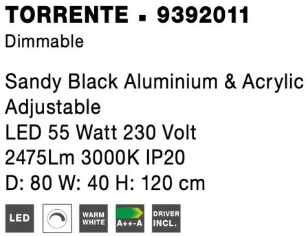 LED luster Torrente 40 čierne