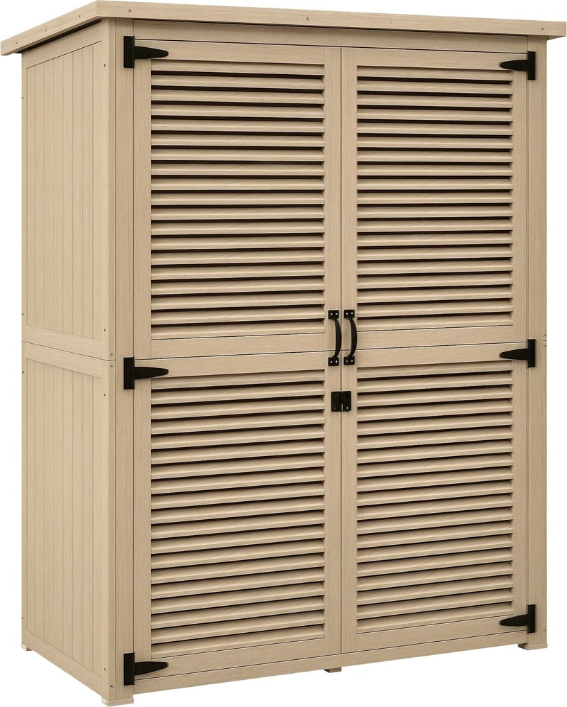 Outsunny Drevená Vetračka 0,83 m² 127x65x168 cm Vonkajší Drevený Kabinet s 2 Oknami, 2 Poličkami, 2 Rukoväťami a Vodotesnou Strechou pre Záhradu | Aos