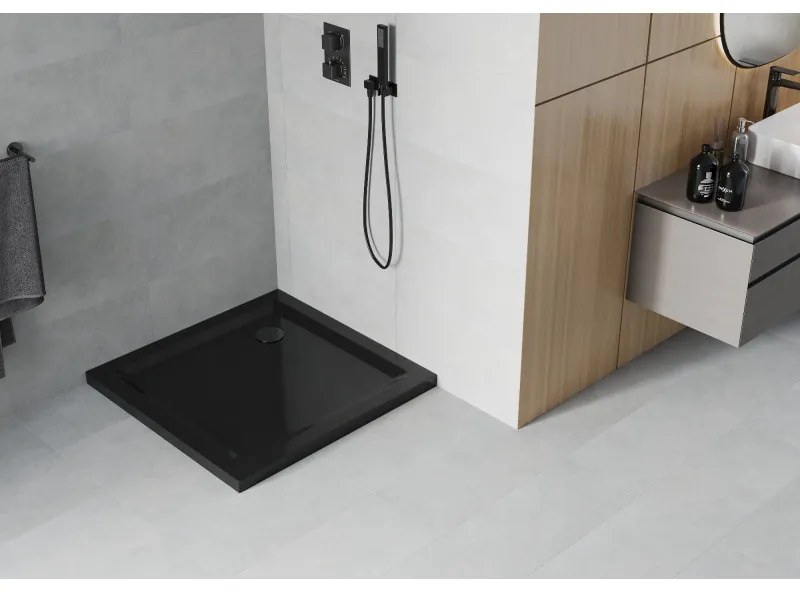Mexen SLIM - Štvorcová sprchová vanička 80x80x5cm + čierny sifón, čierna, 40708080B