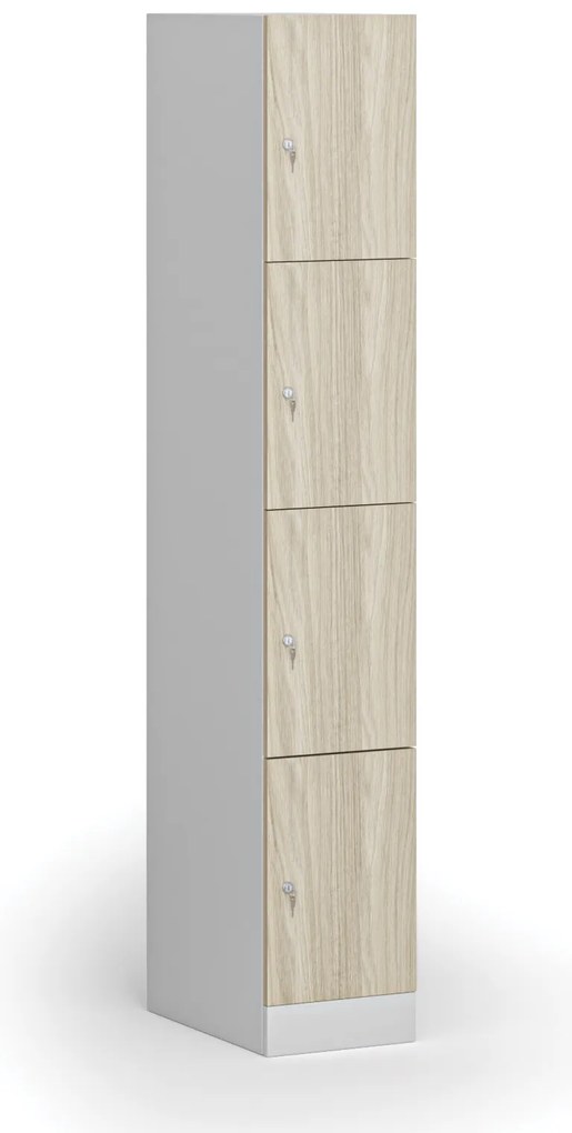 Šatníková skrinka s úložnými boxmi, 4 boxy, 1850 x 300 x 500 mm, demont, cylindrický zámok, laminované dvere, dub prírodný