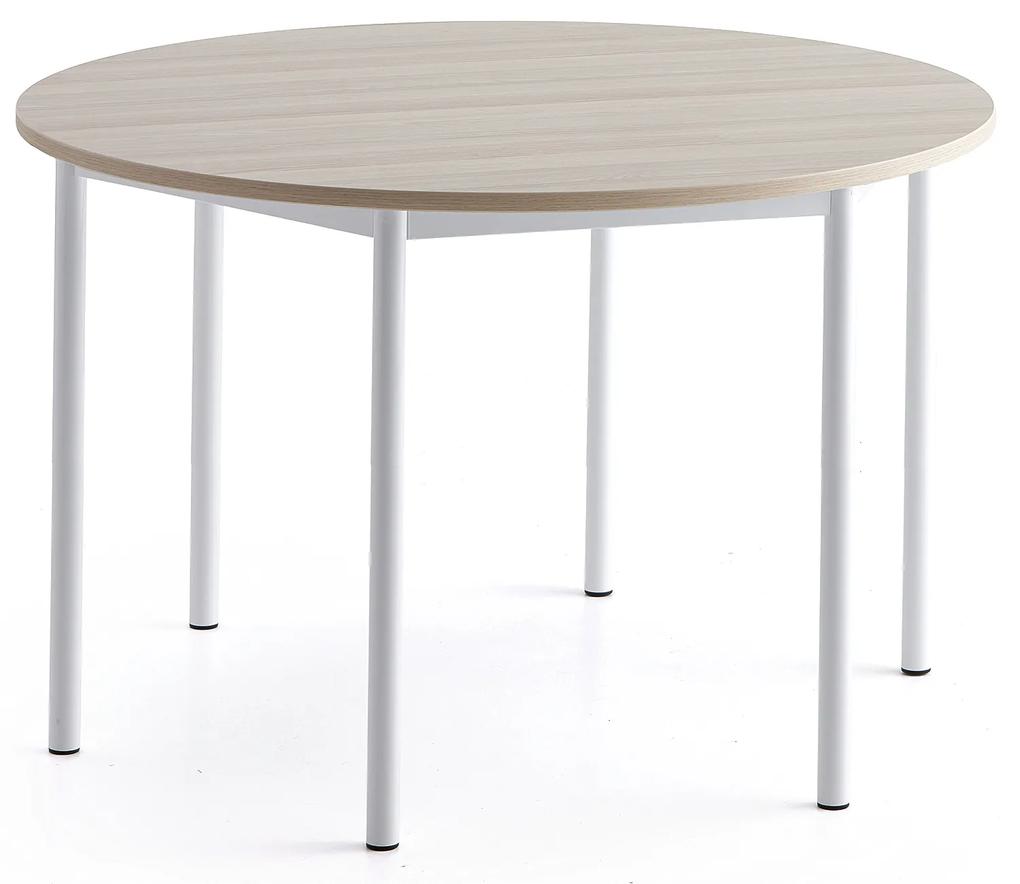 Stôl SONITUS PLUS, Ø1200x760 mm, HPL - jaseň, biela