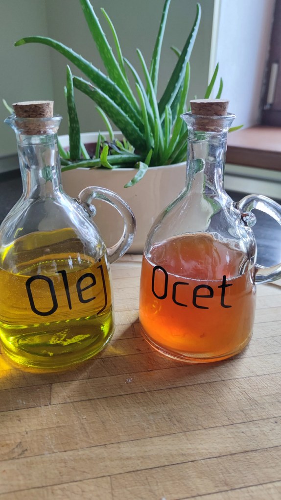 Sada fliaš OLEJ a OCOT, s lievikom, korkový uzáver, 0,6l
