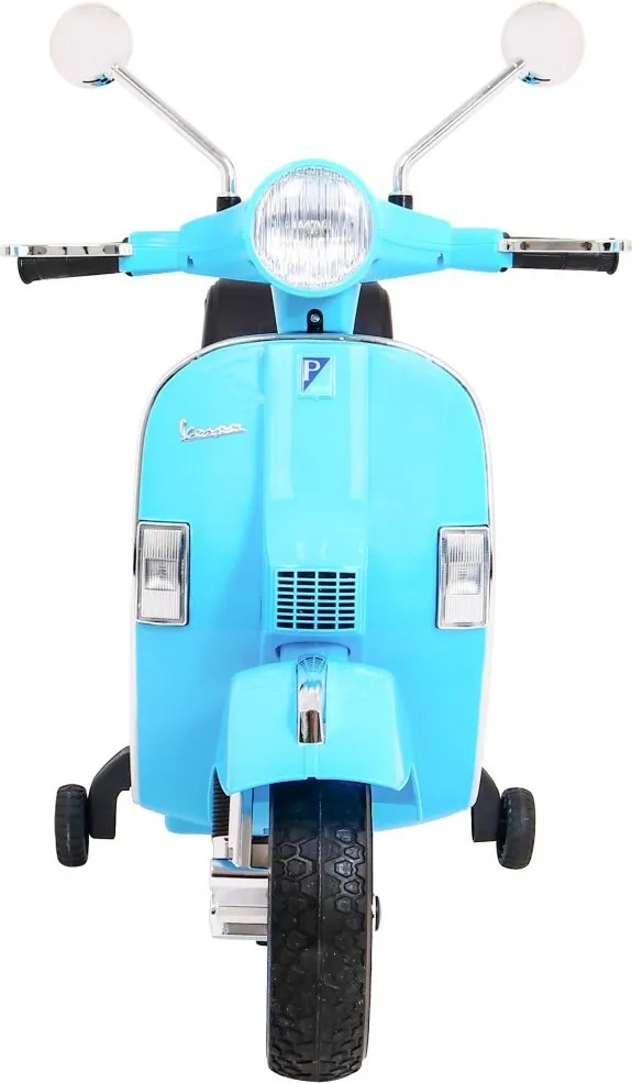 Ramiz Vespa elektrický skúter pre deti Modrá + pomocné kolieska + audio + ekokoža + EVA + pomalý štart