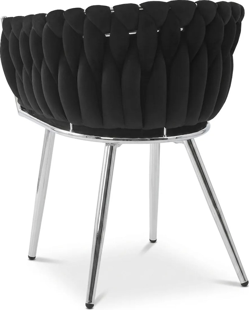 Zamatové jedálenské kreslo ORION VELVET so striebornými nohami, čierne