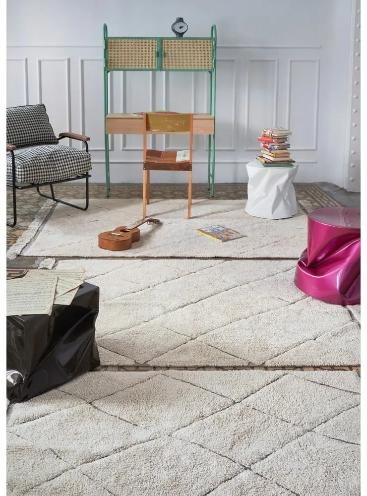 Krémový prateľný ručne tkaný bavlnený koberec 140x200 cm Bereber – Lorena Canals