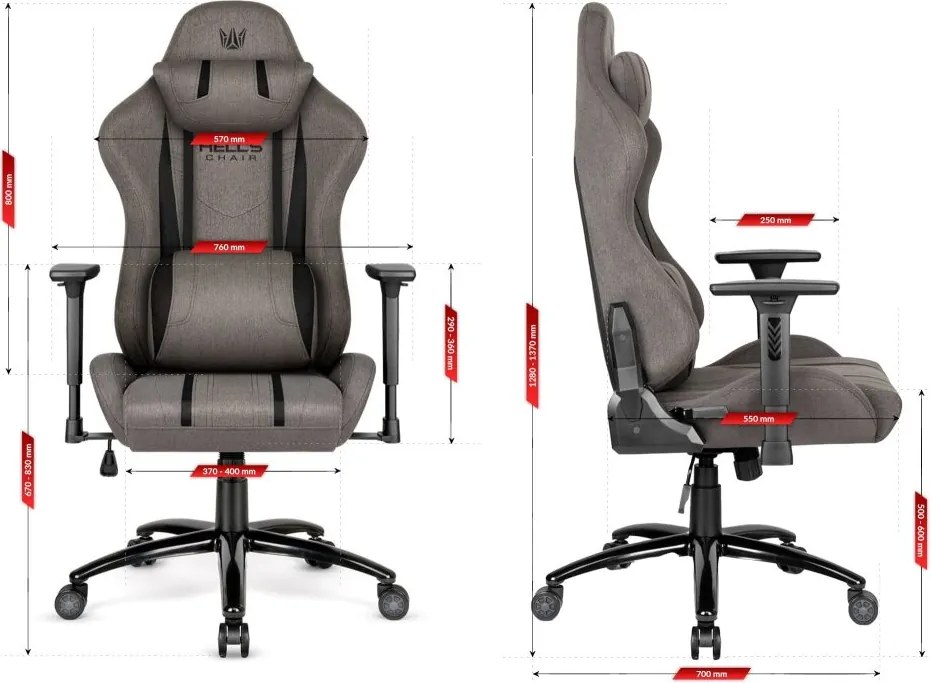 Herná ergonomická stolička HC-1013 – sivý poťah z kvalitnej textílie