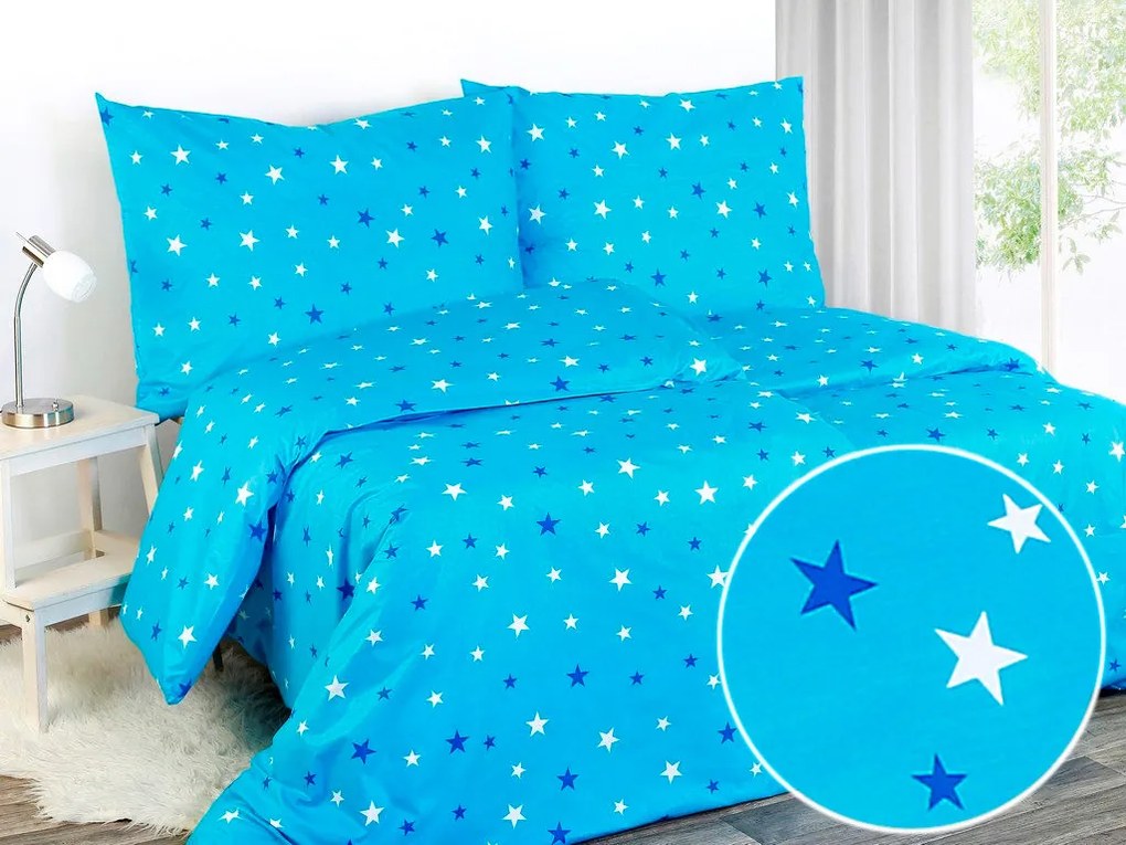 Škodák Bavlnené posteľné obliečky vzor B-711 Hviezdičky na modrom - Jednolôžko 140 x 200 cm