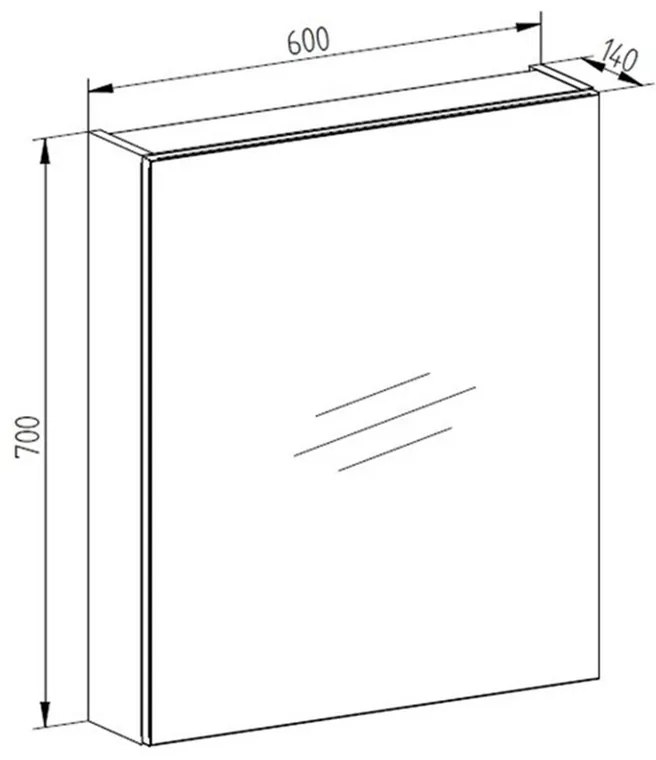 Mereo Mereo, Aira, kúpeľňová galérka 60 cm, zrkadlová skrinka, MER-CN715GR