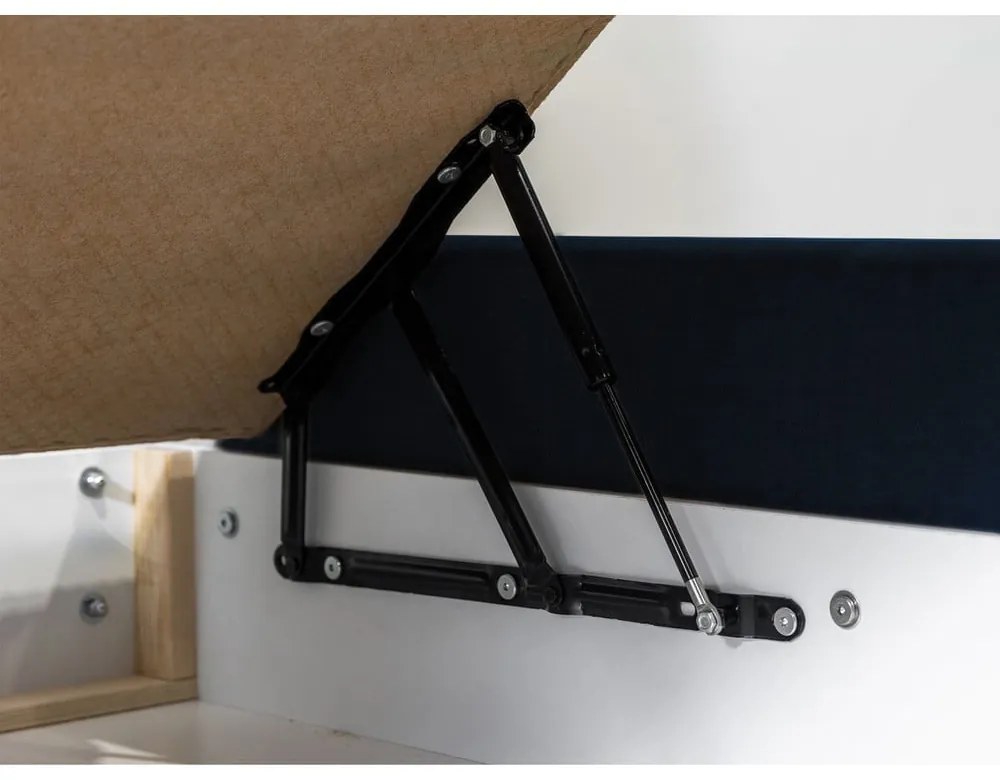 Tmavomodrá zamatová čalúnená dvojlôžková posteľ s úložným priestorom s roštom 160x200 cm Jade - Bobochic Paris