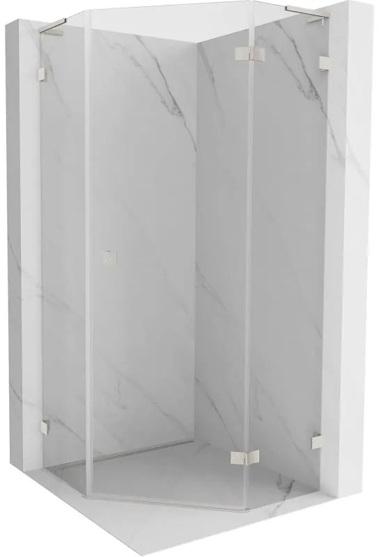 Mexen Lunar, L pravý výklopný päťuholníkový sprchový kút 90 x 90 cm, 8mm číre sklo, oceľový profil, 831L-090P-090L-97-00-P
