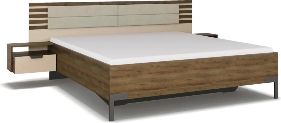 Posteľ s nočnými stolikmi Barea 180x200, béžová/dub atlantic