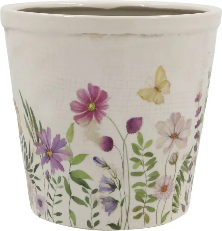 Béžový antik keramický obal kvetináč s kvetmi Avignon M - Ø 16*16 cm