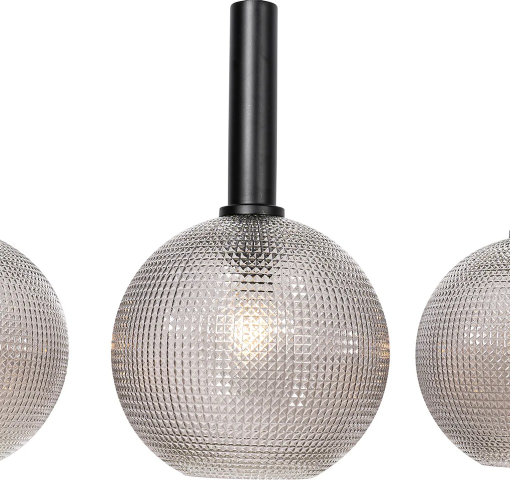 Dizajnové závesné svietidlo čierne s dymovým sklom 4-svetlo - Chico