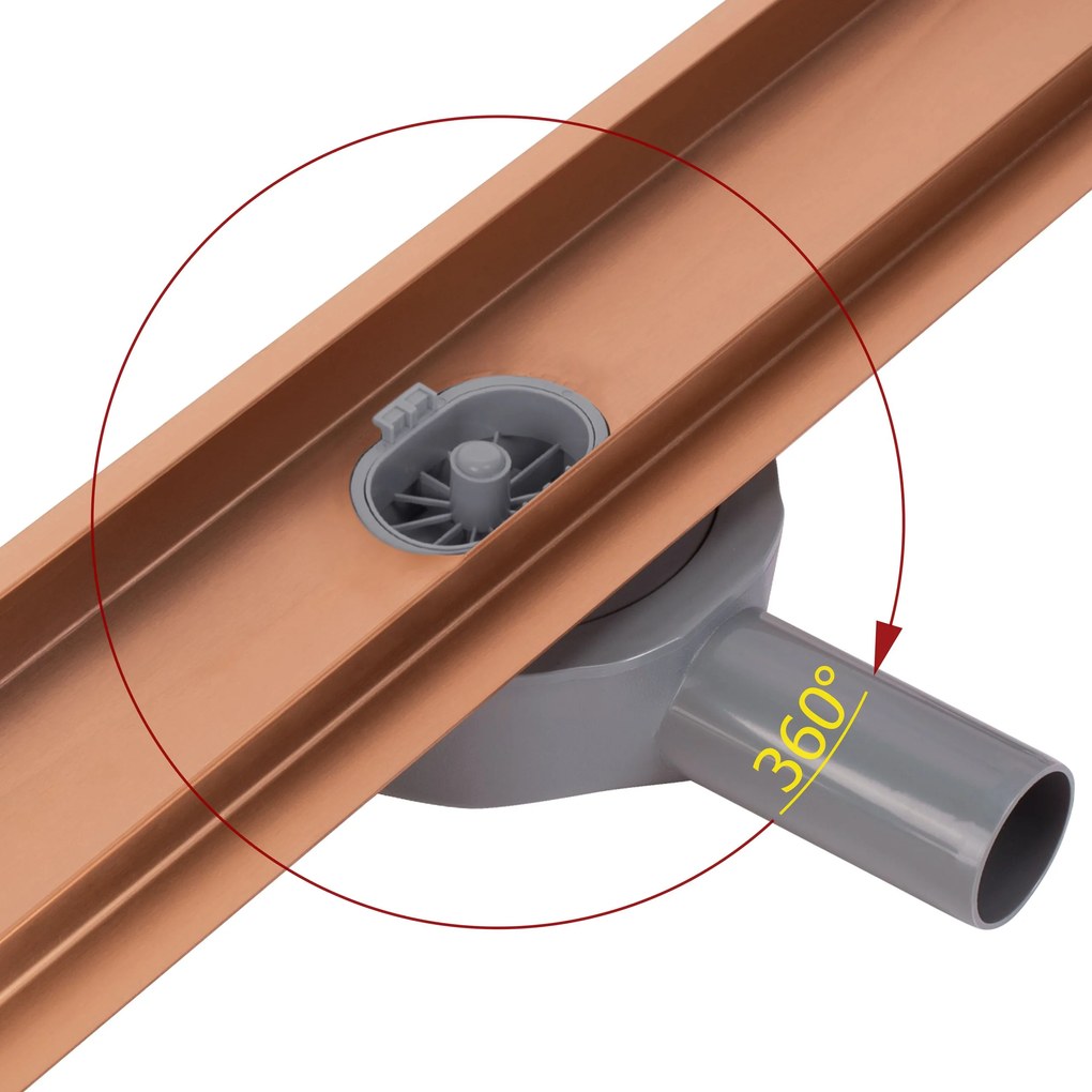 Rea Neox Pro, sprchový odtokový žľab 90cm s otočným sifónom o 360stupňov, medená matná, REA-G4803
