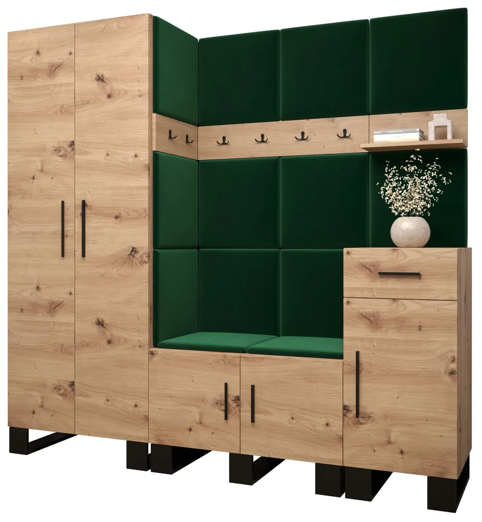 Predsieňová zostava Amanda 1 (dub artisan + zelená). Vlastná spoľahlivá doprava až k Vám domov. 1085863