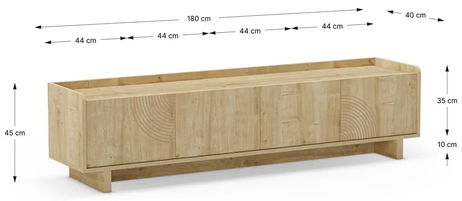 TV stolík v dekore duba v prírodnej farbe 180x45x40 cm Daira – Marckeric