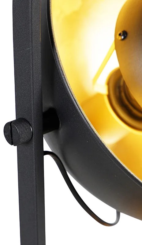 Priemyselná stojaca lampa čierna so zlatom 3-svetlo - Magnax