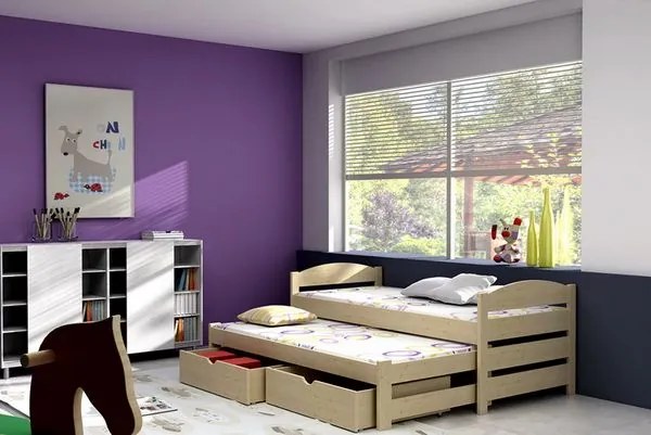 MAXMAX Detská posteľ s výsuvnou prístelkou z MASÍVU 200x90cm so zásuvkou - DPV009 200x90 ÁNO