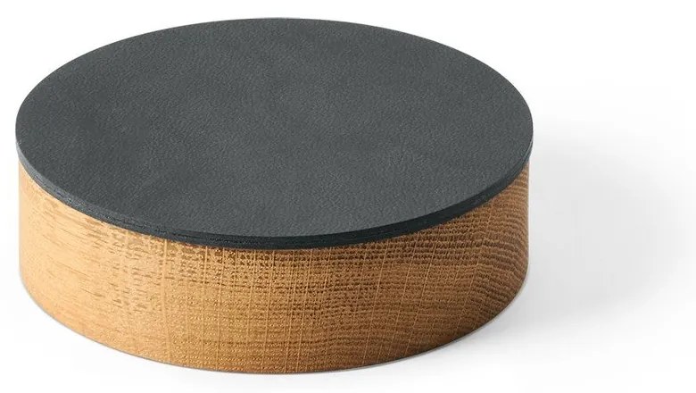 Antracitový/v prírodnej farbe drevený/z eko kože úložný box s vekom/dekoratívny ø 11x3,5 cm Circle Nupo – LIND DNA