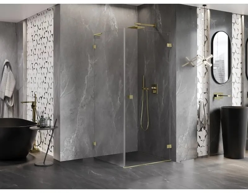 Mexen Lunar-B L, 1-krídlový sprchový kút, pravý, 70 x 70 cm, 8mm číre sklo, zlatý matný profil, 832L-070-070-55-00-P