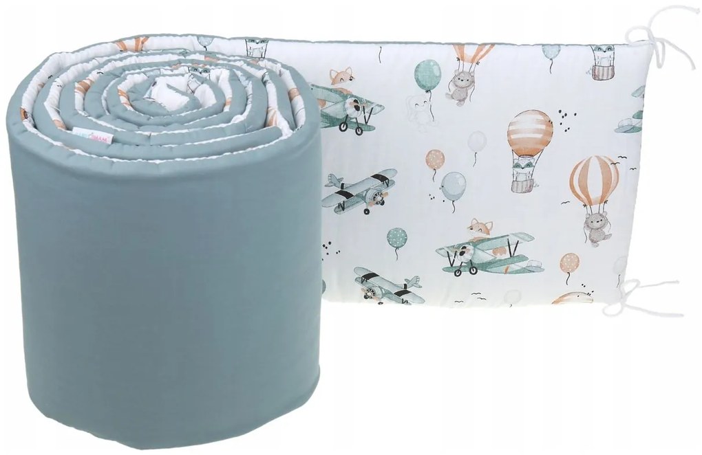 Ochranný mantinel do postieľky 180x30 cm BABYMAM PREMIUM - Let balónom/zelená