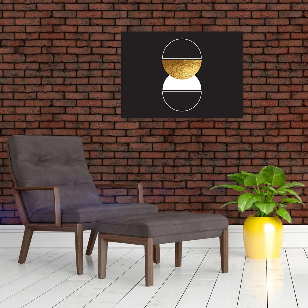 Sklenený obraz - Abstrakcia zlatá a čierna N⁰2 (70x50 cm)