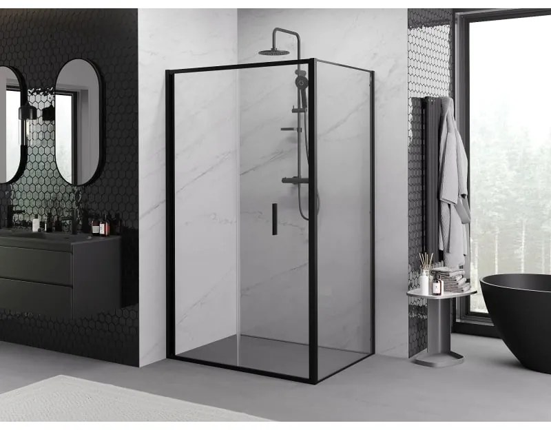 Mexen Exo, sprchovací kút so skladacími dverami 85 x 70 cm, 6mm číre sklo, čierny profil, 816-085-070-70-00