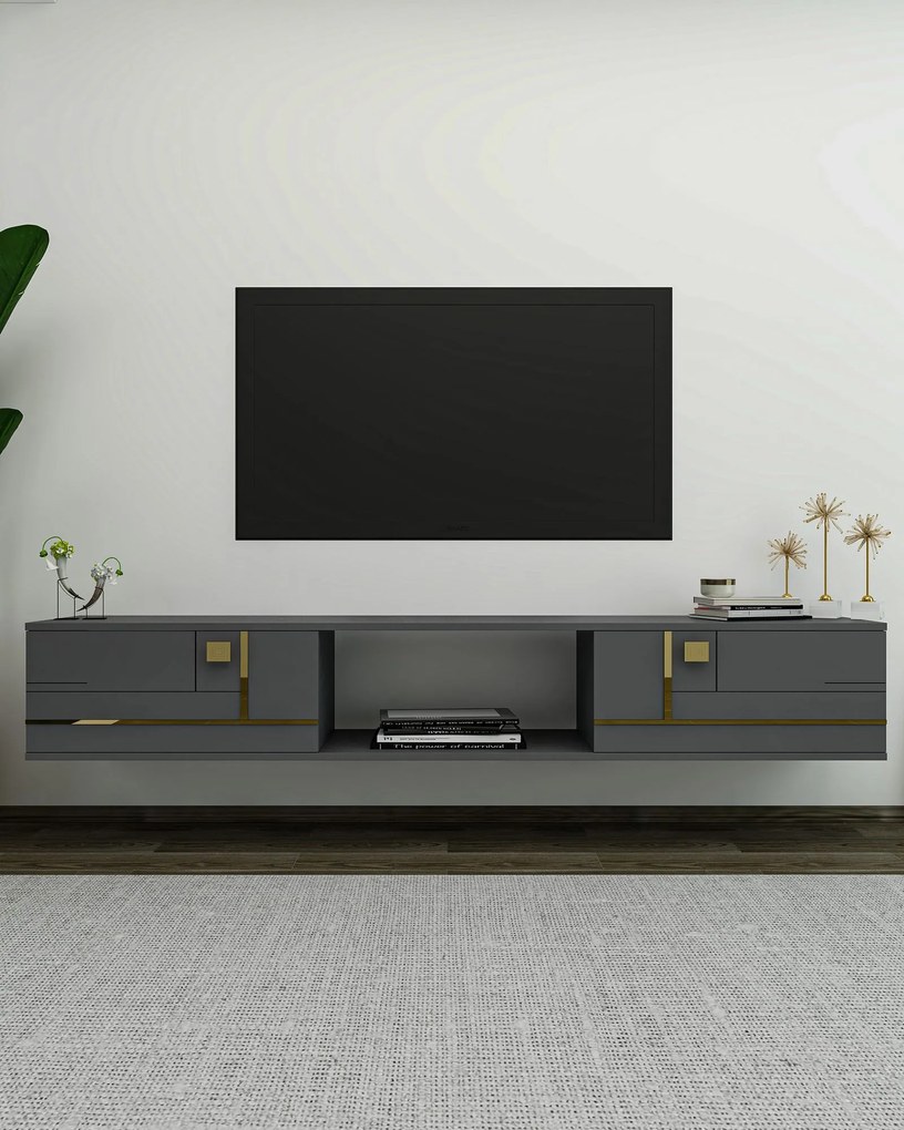 TV stolík/skrinka Arenden (antracit + zlatá). Akcia -17%. Vlastná spoľahlivá doprava až k Vám domov. 1127733