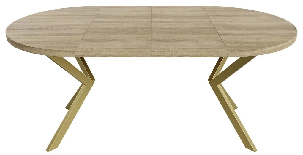 Okrúhly rozkladací jedálensky stôl MARION 100/120 - 176/196 cm zlatý remeselný dub + zlatá  podnož Rozmer stola: 100 cm