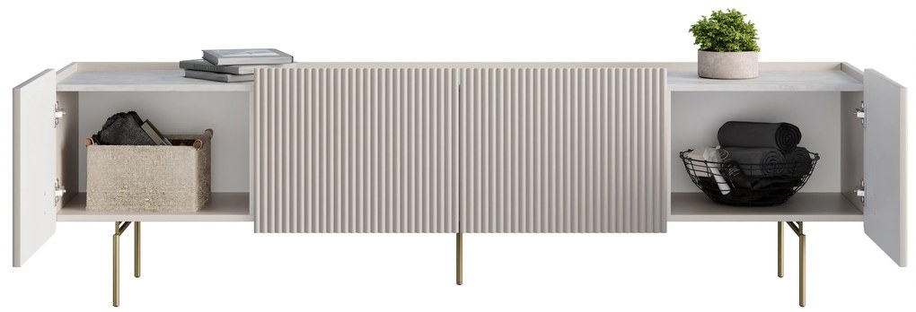 TV stolík Malmi 200 cm - kašmírová / crema bianca / zlatá