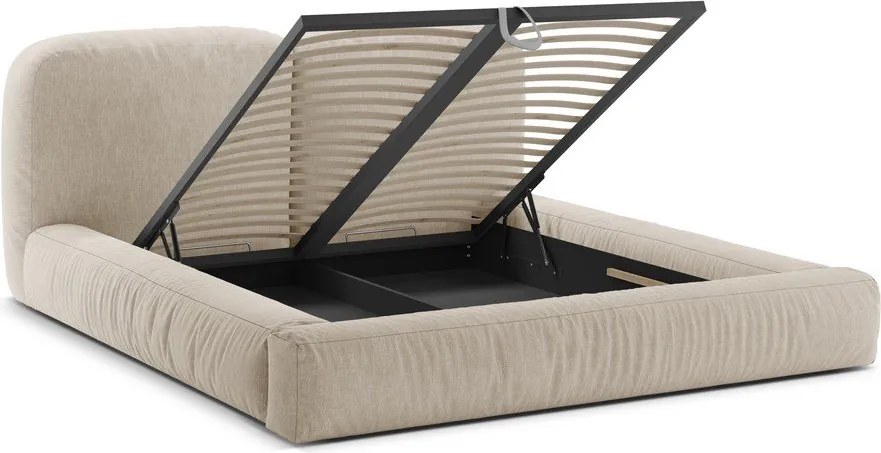 Béžová čalúnená dvojlôžková posteľ s úložným priestorom s roštom 180x200 cm Martina – Micadoni