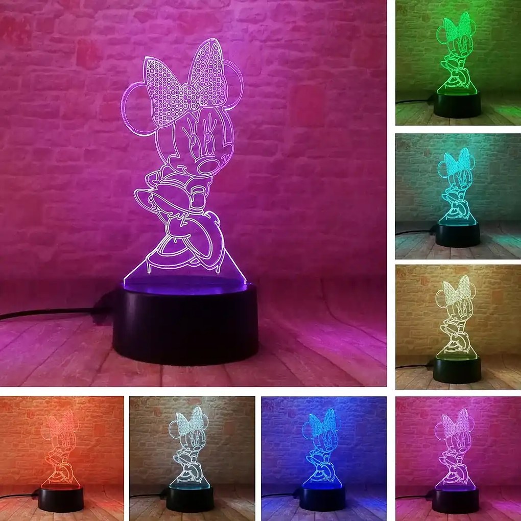 3Dmix 3DL-WD025 – 3D LED nočná lampa - Minnie Mouse (Wood)