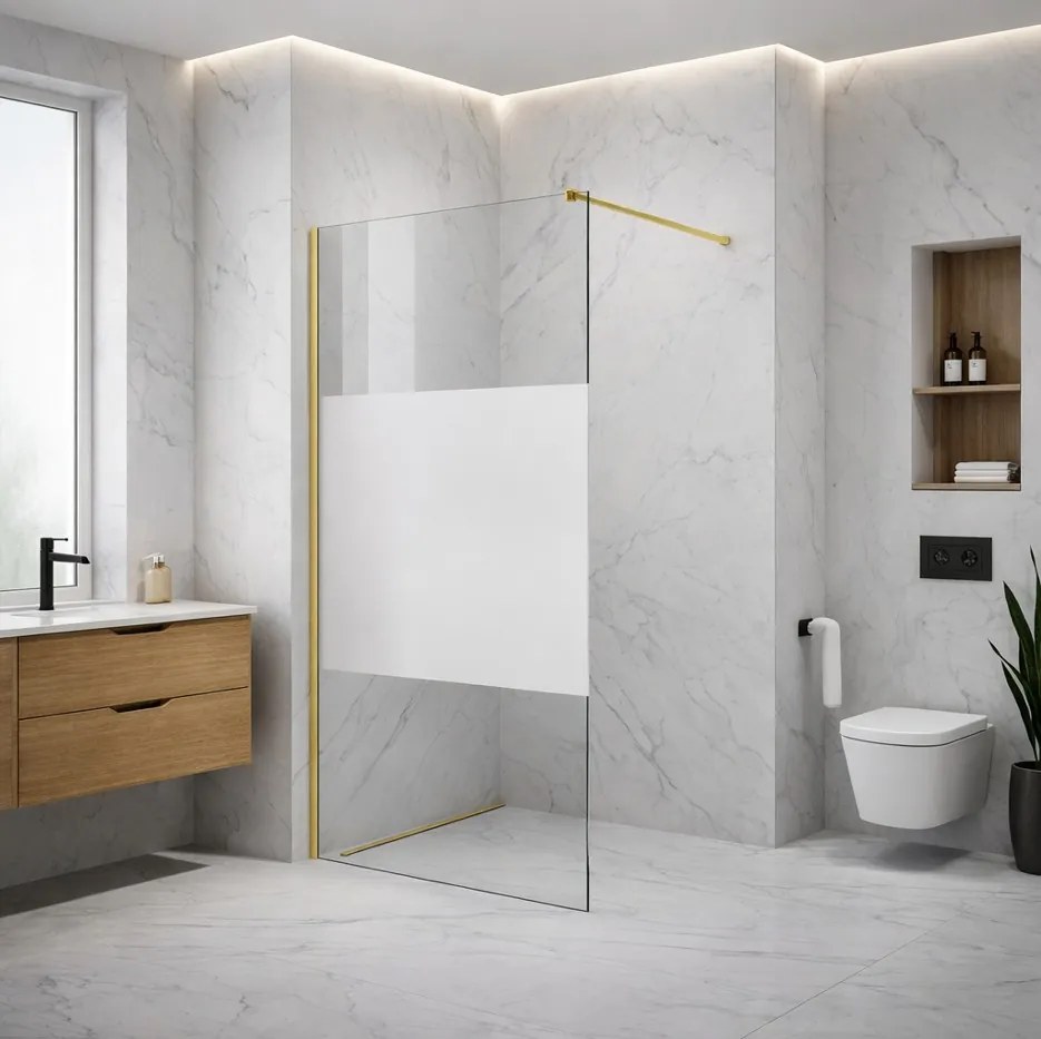 Erga Paris, sprchová zástena Walk-In 130x200 cm, 8mm číre/mliečne sklo, čierny profil, ERG-V02-PARIS-130x200-MF-BK