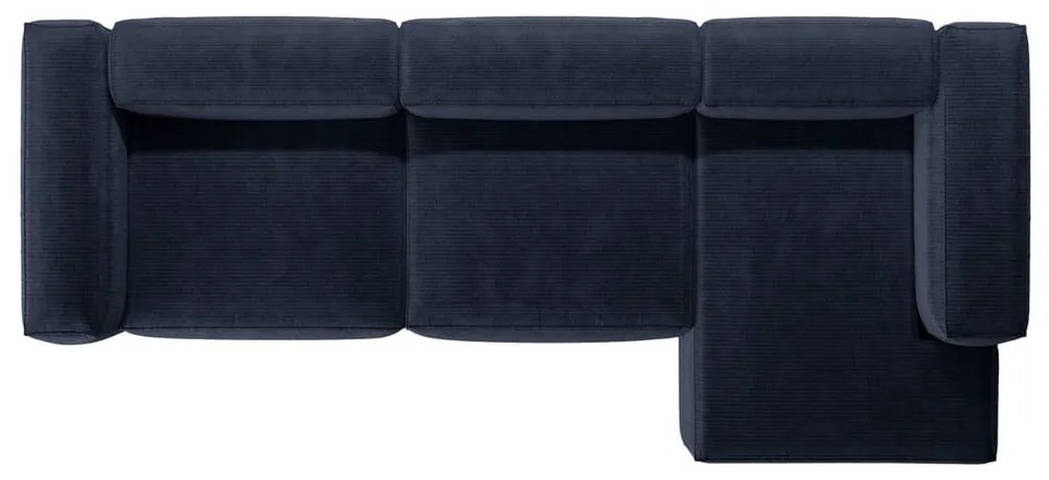 Tmavomodrá menčestrová rohová pohovka (pravý roh/s leňoškou) Bergamo – Cosmopolitan Design