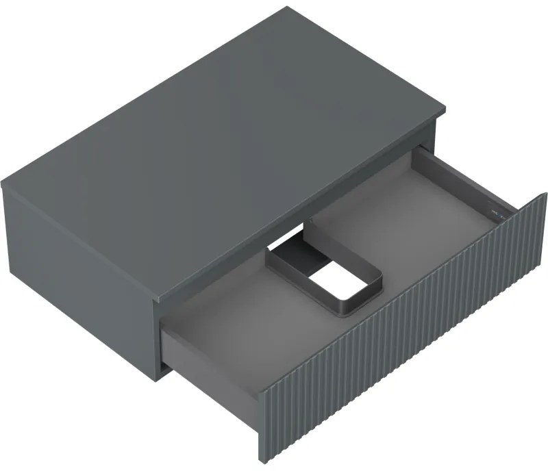 Mexen Rivel, kúpeľňová skrinka 80 cm s pracovnou doskou, 1 zásuvka, drážkovaná, grafitová matná, 91A20-08023-1-BFC66